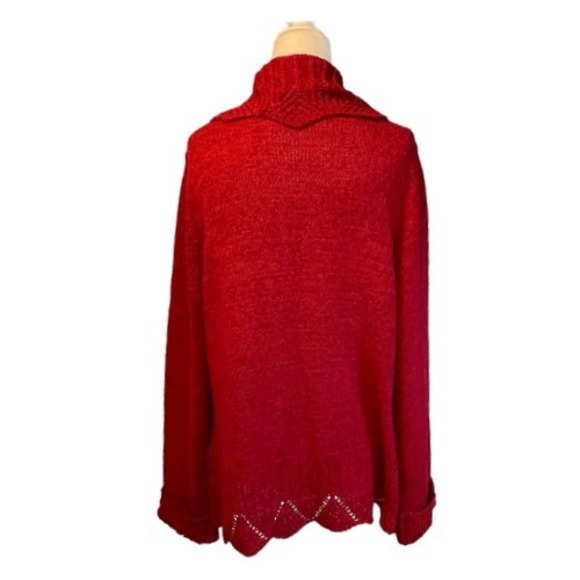 Tweeds Waterfall Cardigan Sweater Red Open Knit Long‎ Sleeve Yoke Collar XL - Picture 4 of 8